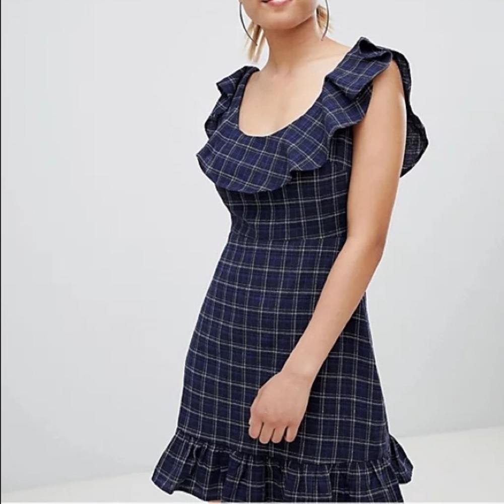 *NWT* Fashion Union | Petite Frill Sleeve Tea Dress In Check